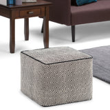 Black Patterned Upholstered Fabric Square Pouf Seating Stool - Omega Lifestyles
