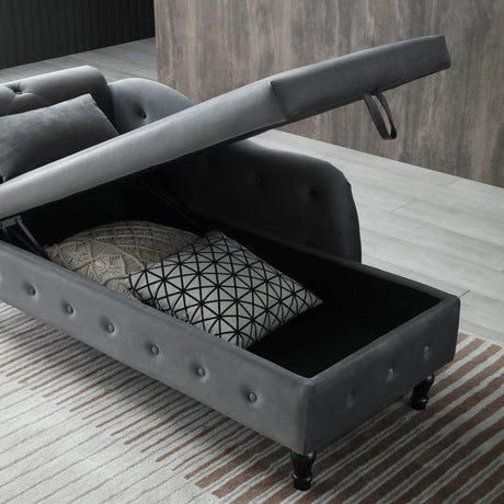 Velvet Upholstered Storage Chaise Lounge With Pillow - Omega Lifestyles