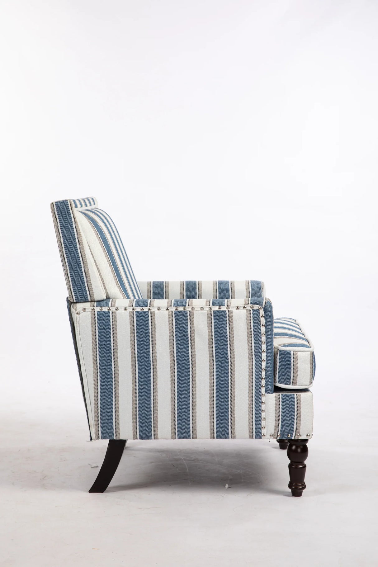 Vintage Blue White Striped Upholstered Accent Chair - Omega Lifestyles
