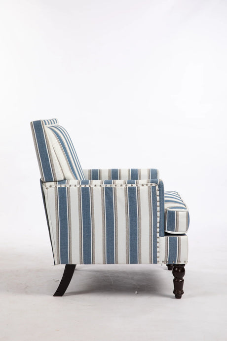 Vintage Blue White Striped Upholstered Accent Chair - Omega Lifestyles
