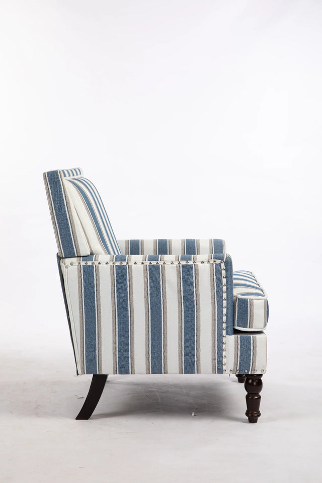 Vintage Blue White Striped Upholstered Accent Chair - Omega Lifestyles