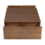 Modern Walnut Square Coffee Table With Four Drawers - Sleep Galleria