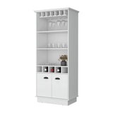 Modern White Bar Cabinet With Glassware And Bottle Racks - Omega Lifestyles