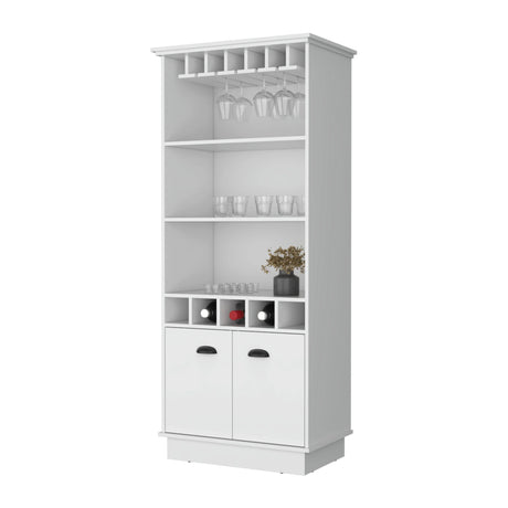 Modern White Bar Cabinet With Glassware And Bottle Racks - Omega Lifestyles