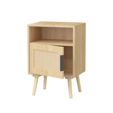 Oak Rattan Bedroom Nightstand With Solid Wood Legs - Omega Lifestyles