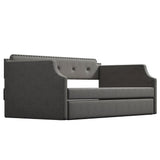 Gray Linen Upholstered Twin Daybed With Trundle - Omega Lifestyles