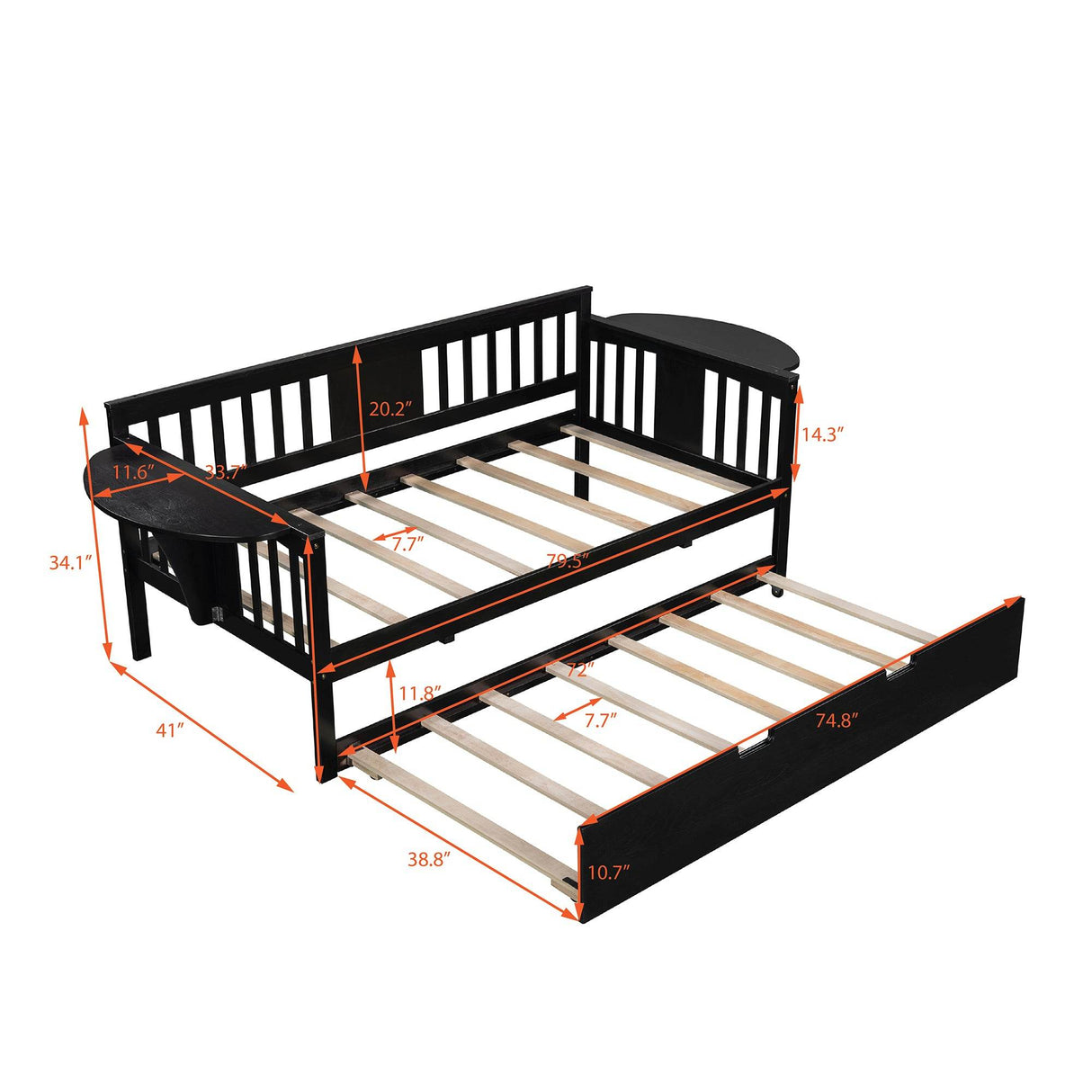 Twin Solid Wood Daybed With Trundle Espresso - Omega Lifestyles