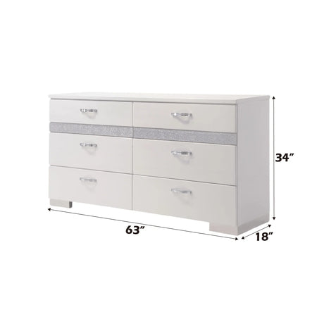 White Synthetic Wood Modern Six-Drawer Jewelry Organizer Dresser - Omega Lifestyles