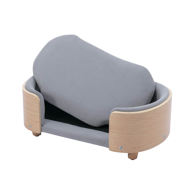 Scandinavian Style Solid Wood Elevated Pet Bed With Velvet Cushion - Omega Lifestyles
