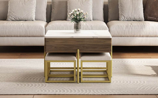 Modern Square Lift-Top Coffee Table Set With Ottomans - Omega Lifestyles