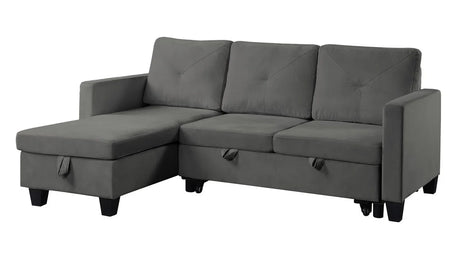 Dark Gray Velvet Reversible Sleeper Sectional Sofa With Chaise - Omega Lifestyles