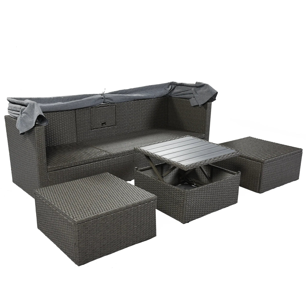 Outdoor Gray Rattan Wicker Patio Daybed With Canopy - Omega Lifestyles