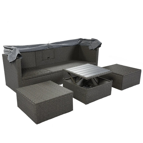 Outdoor Gray Rattan Wicker Patio Daybed With Canopy - Omega Lifestyles