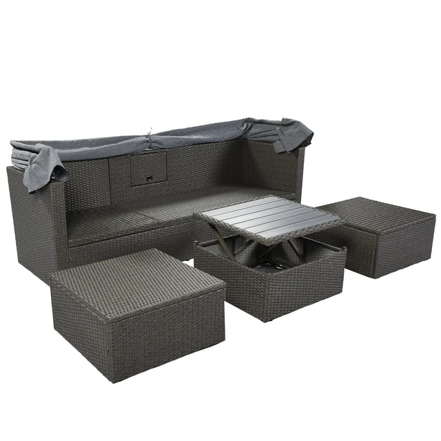 Outdoor Gray Rattan Wicker Patio Daybed With Canopy - Omega Lifestyles