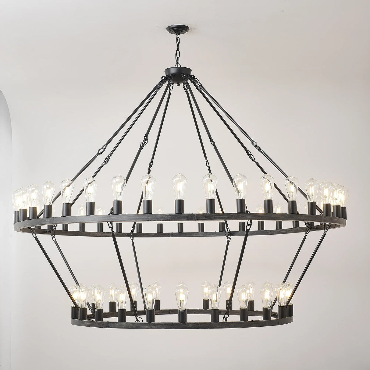 Matte Black Large Wagon Wheel 54-Light Chandelier - Omega Lifestyles