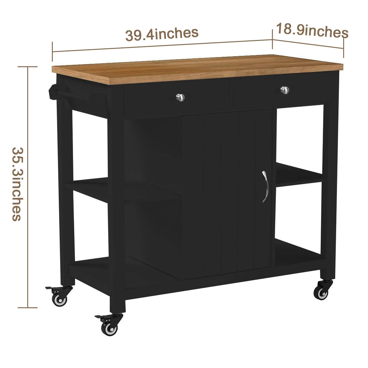 Rubber Wood Kitchen Island Cart With Locking Wheels - Omega Lifestyles