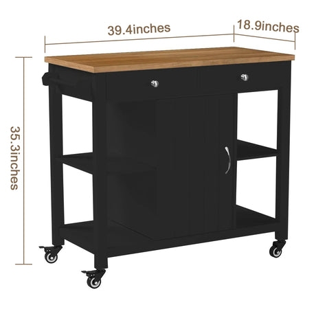 Rubber Wood Kitchen Island Cart With Locking Wheels - Omega Lifestyles