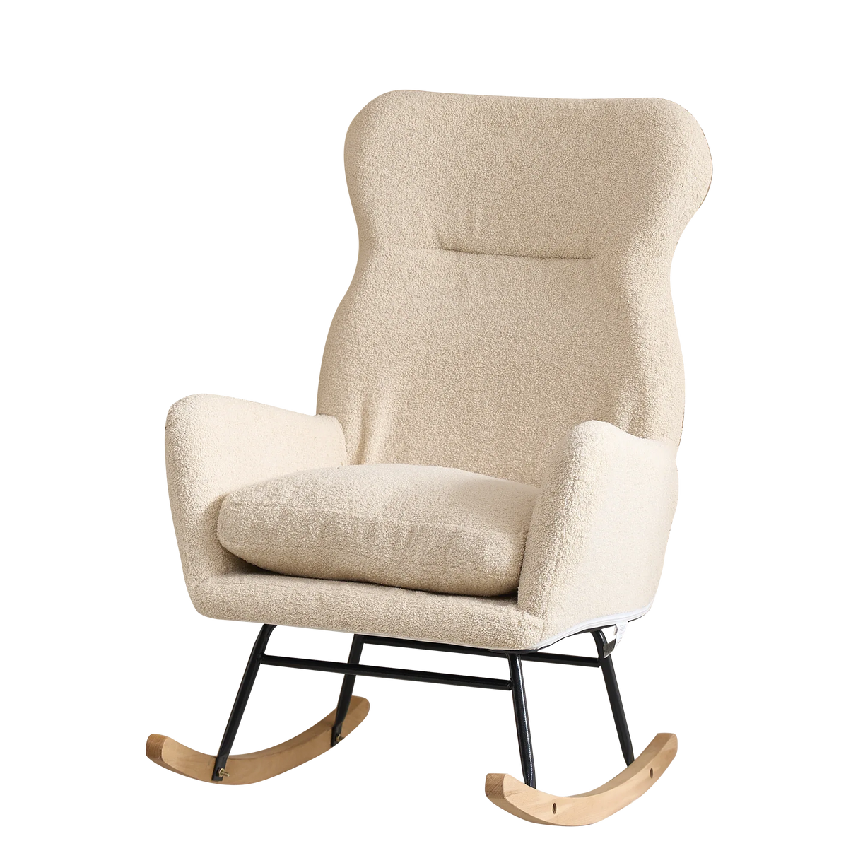 Beige Cotton Upholstered Ergonomic Rocking Chair - Omega Lifestyles