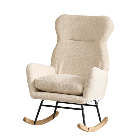 Beige Cotton Upholstered Ergonomic Rocking Chair - Omega Lifestyles