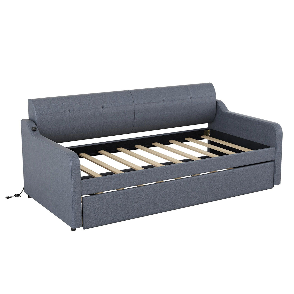 Twin Upholstered Daybed With Trundle And USB Charging - Omega Lifestyles