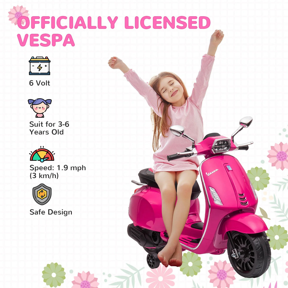 Kids 6V Vespa Licensed Electric Motorcycle With Music - Omega Lifestyles