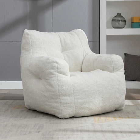 Ivory Soft Teddy Fabric Foam Bean Bag Chair - Omega Lifestyles