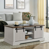 Rustic Sliding Barn Door Coffee Table With Storage - Omega Lifestyles