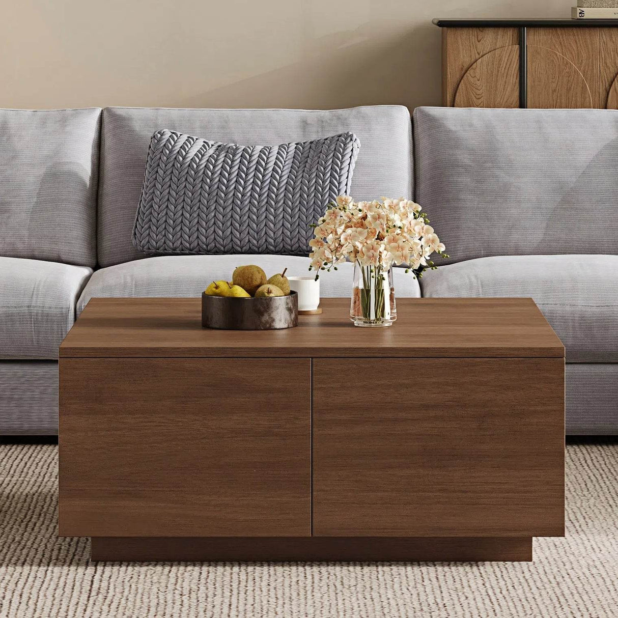 Modern Walnut Square Coffee Table With Four Drawers - Sleep Galleria