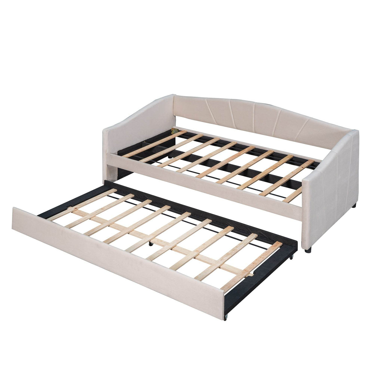 Upholstered Twin Daybed With Trundle And Wood Slats - Omega Lifestyles