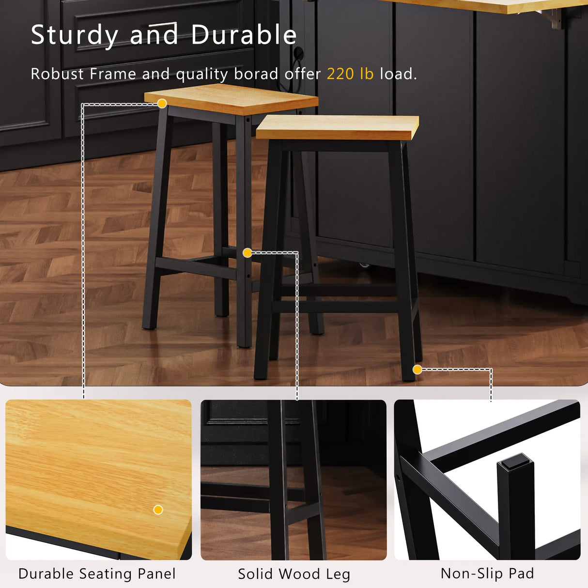 Large Kitchen Island Storage Cart With Bar Stools and Power Outlet - Omega Lifestyles