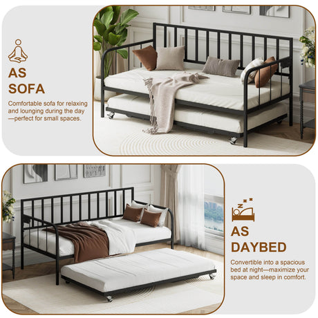 Twin Metal Daybed With Trundle Sofa Bed Frame - Omega Lifestyles