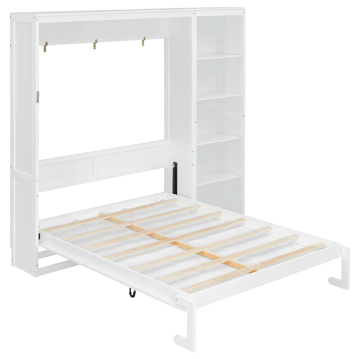 Queen Murphy Bed Wall Bed With Shelves White Solid Wood - Omega Lifestyles