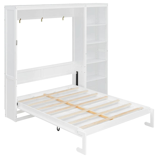 Queen Murphy Bed Wall Bed With Shelves White Solid Wood - Omega Lifestyles