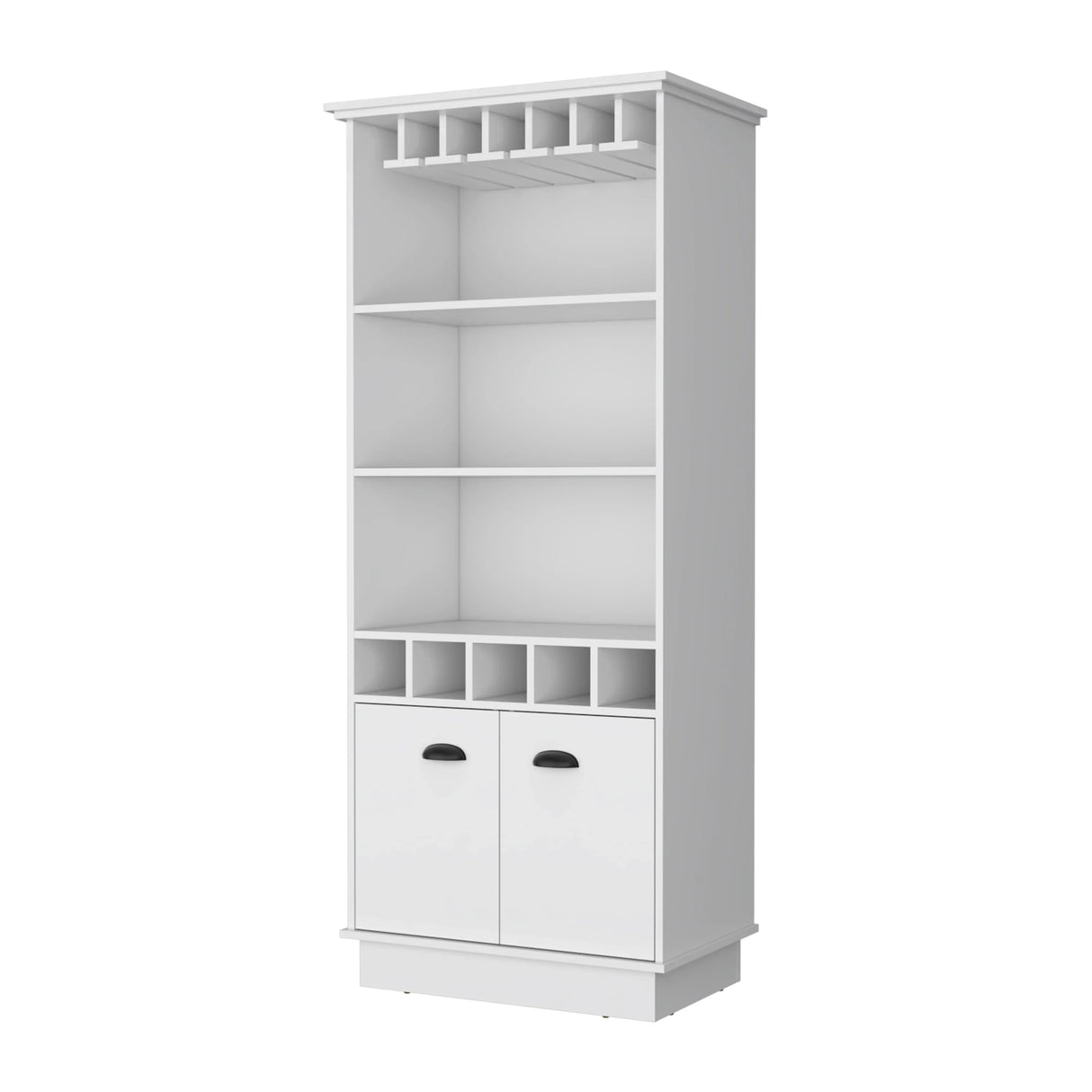 Modern White Bar Cabinet With Glassware And Bottle Racks - Omega Lifestyles