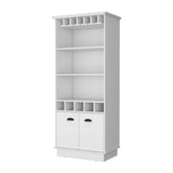 Modern White Bar Cabinet With Glassware And Bottle Racks - Omega Lifestyles