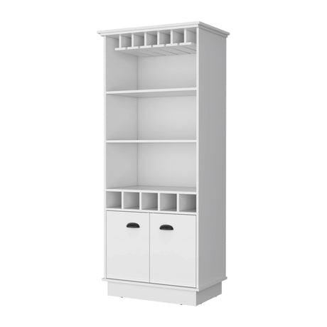 Modern White Bar Cabinet With Glassware And Bottle Racks - Omega Lifestyles
