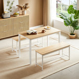 Industrial Dining Table Set With 2 Benches Natural White - Omega Lifestyles