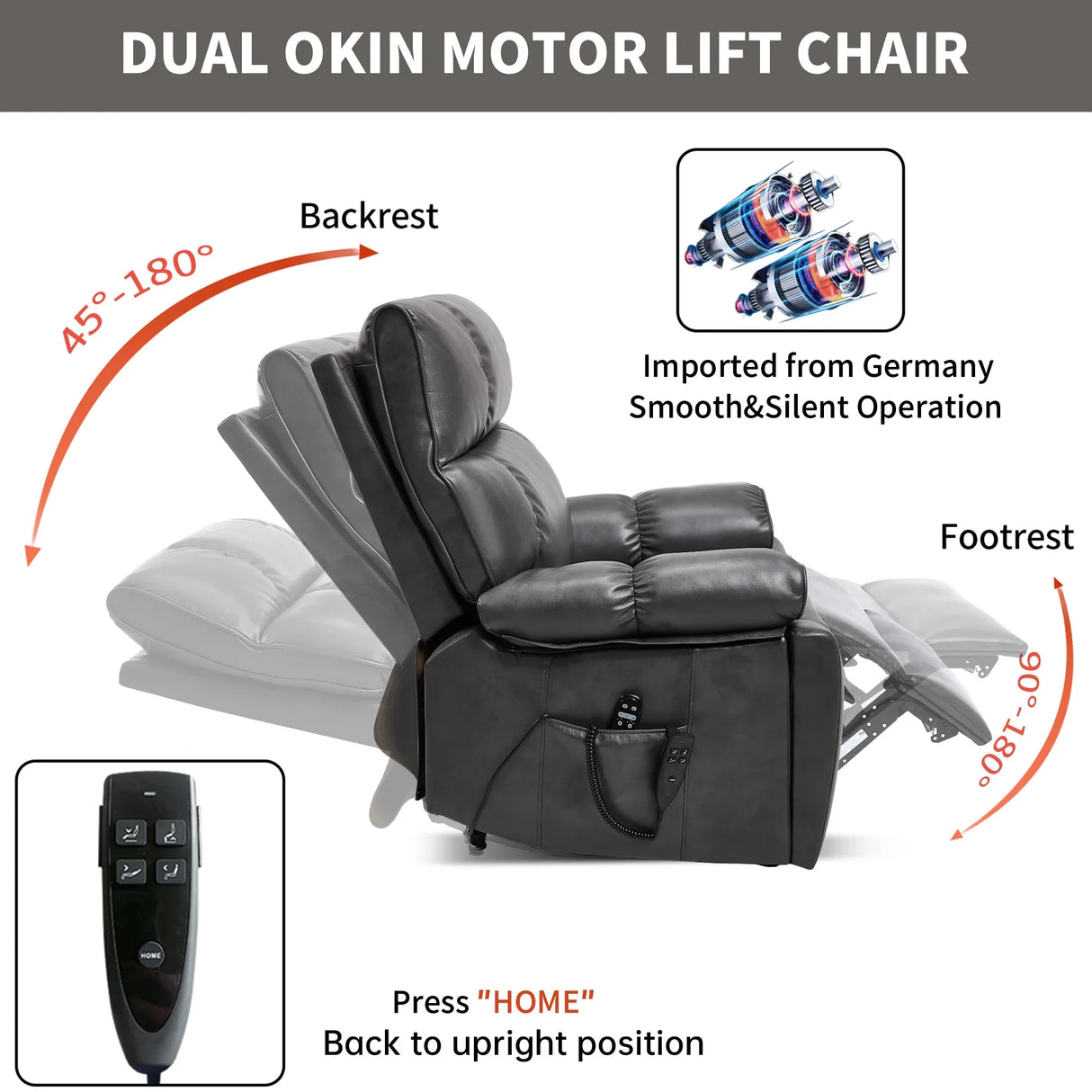 Medium-Firm Faux Leather Power Lift Massage Recliner Chair - Omega Lifestyles