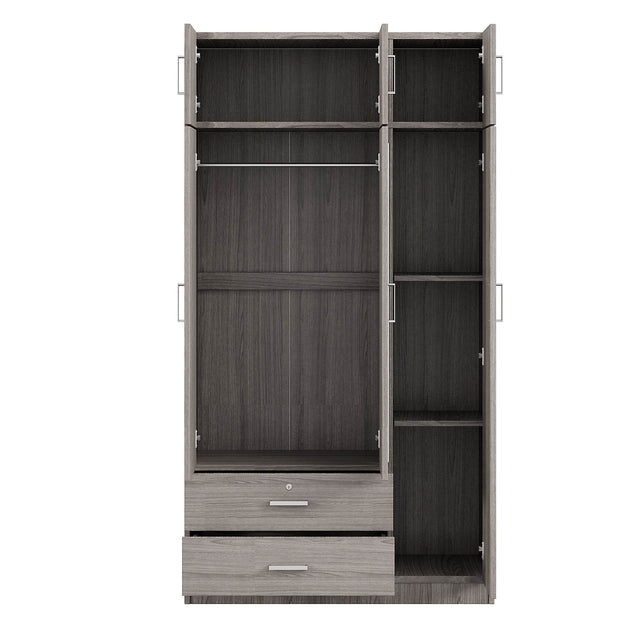 Modern Gray Particle Board 3-Door Mirror Wardrobe - Omega Lifestyles