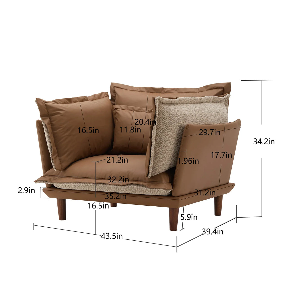 Modern Oversized Chenille Fabric Armchair Lounge Chair - Omega Lifestyles