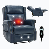 Blue Faux Leather Manual Recliner Chair With Massage Heat - Omega Lifestyles