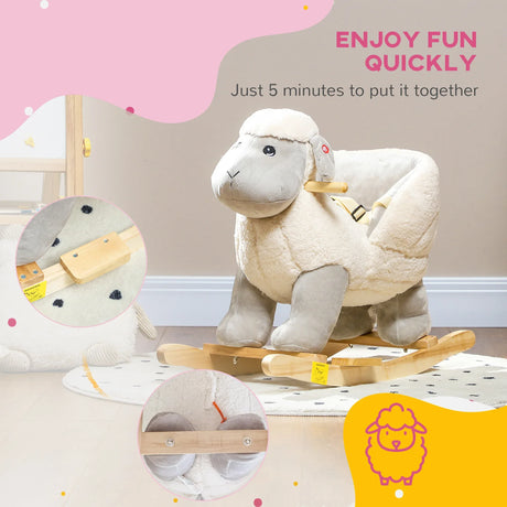 Plush Lamb Toddler Rocking Horse With Safety Belt - Omega Lifestyles