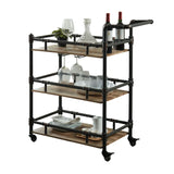 Industrial Style Metal Frame 3-Tier Oak Serving Cart - Omega Lifestyles