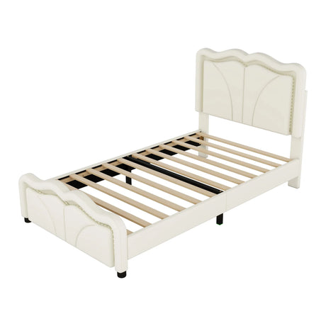 Twin Upholstered Platform Bed With Adjustable Headboard And LED Lights - Omega Lifestyles