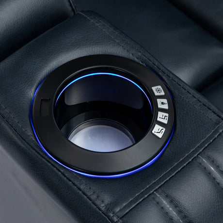 Blue PU Leather Power Recliner Chair With Cooling Cup Holder - Omega Lifestyles