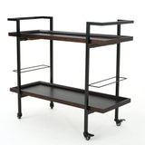 Modern Industrial Walnut Wood Rolling Bar Cart - Omega Lifestyles