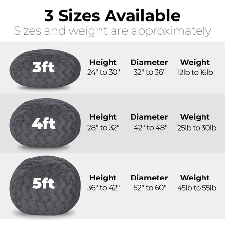 4-Foot Gray Faux Fur Memory Foam Bean Bag Chair - Omega Lifestyles