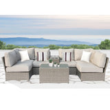 Outdoor 8-Piece Gray Wicker Aluminum Seating Set With Cushions - Omega Lifestyles