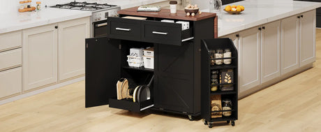 Farmhouse MDF Kitchen Island With Drop Leaf And Storage - Omega Lifestyles