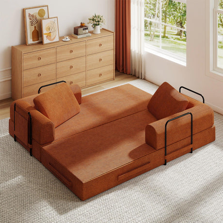 Convertible Foldable Corduroy Sofa Bed With Pillow - Omega Lifestyles